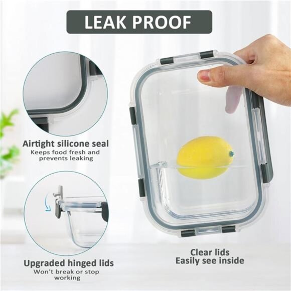 [10-Pack] Glass Meal Prep Containers with Lids, MCIRCO Food Storage Containers - Picture 3 of 7